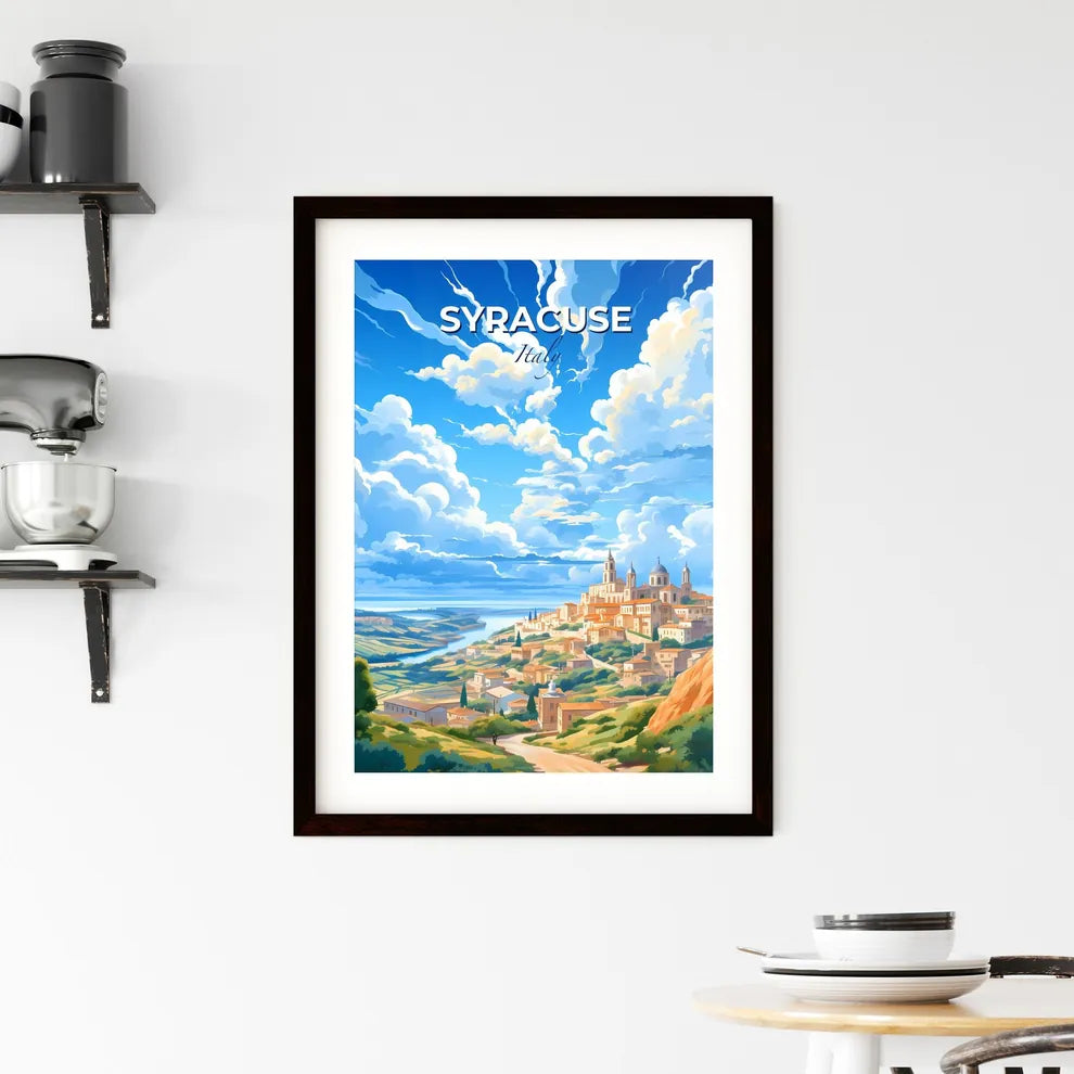 Syracuse, Italy, A Poster of a landscape of a town with a river and clouds Default Title