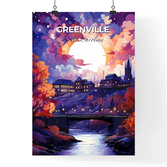 Greenville, North Carolina, A Poster of a painting of a city with a bridge and a river Default Title