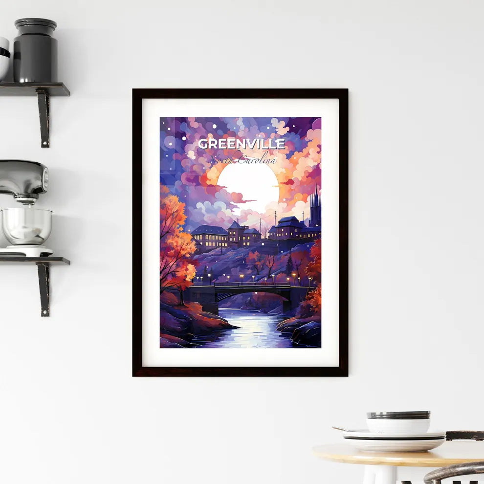 Greenville, North Carolina, A Poster of a painting of a city with a bridge and a river Default Title