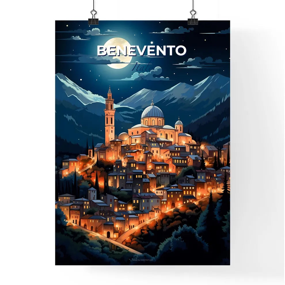 Benevento, Italy, A Poster of a city lit up at night Default Title