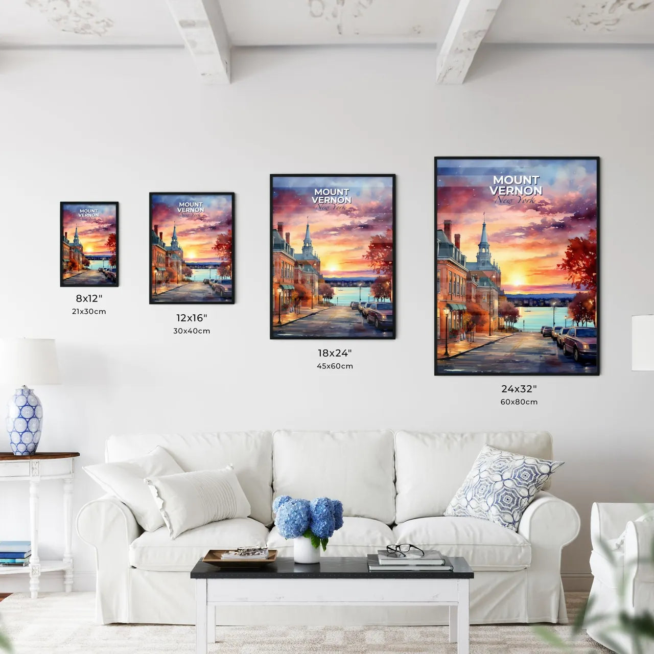 Mount Vernon, New York, A Poster of a street with cars parked on it and a sunset in the background Default Title