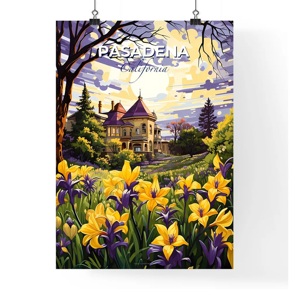 Pasadena, California, A Poster of a painting of a house with yellow flowers Default Title