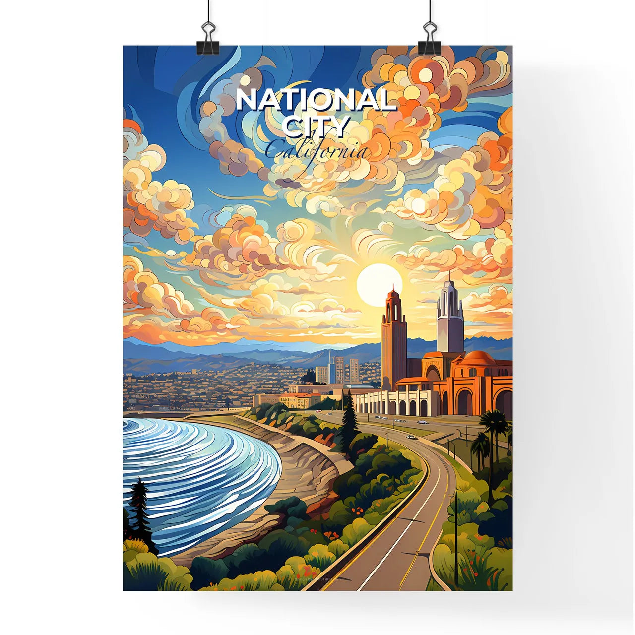 National City, California, A Poster of a city with a road and water Default Title