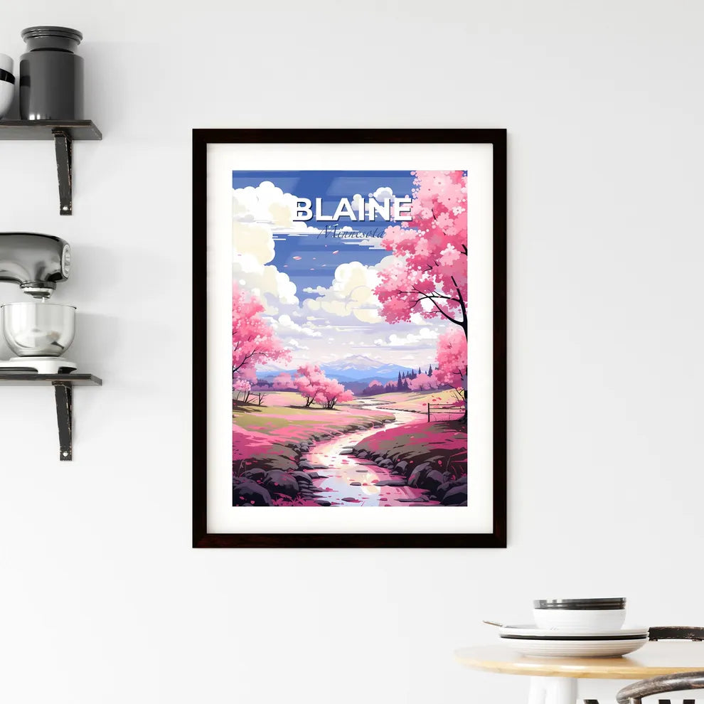 Blaine, Minnesota, A Poster of a stream running through a field with pink trees Default Title