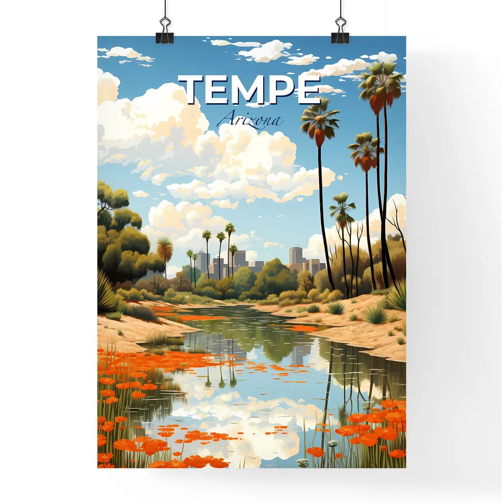 Tempe, Arizona, A Poster of a river with orange flowers and trees Default Title