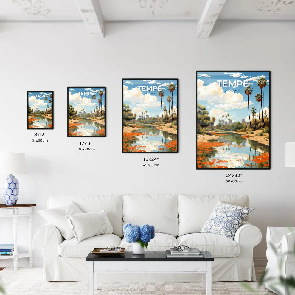 Tempe, Arizona, A Poster of a river with orange flowers and trees Default Title