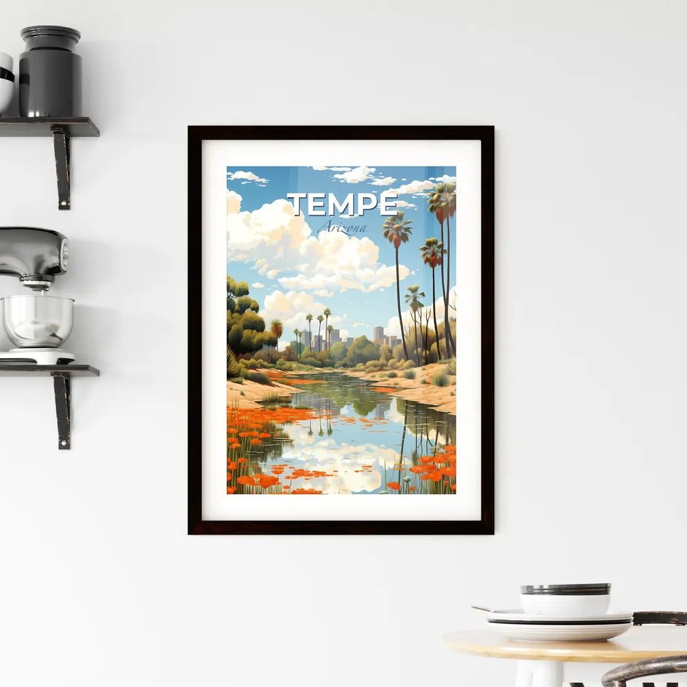 Tempe, Arizona, A Poster of a river with orange flowers and trees Default Title