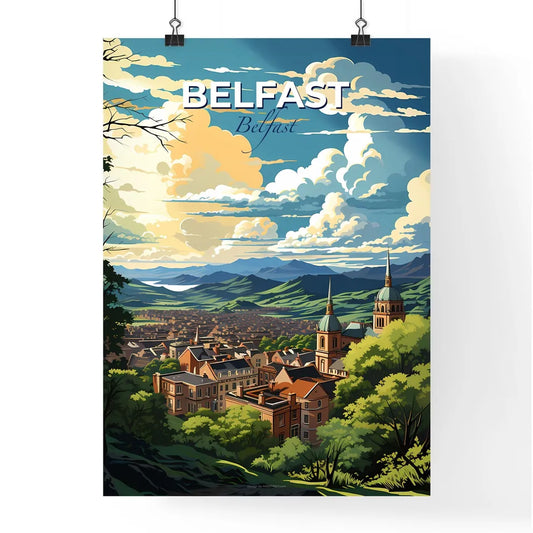Belfast, Belfast, A Poster of a landscape of a city with trees and mountains Default Title