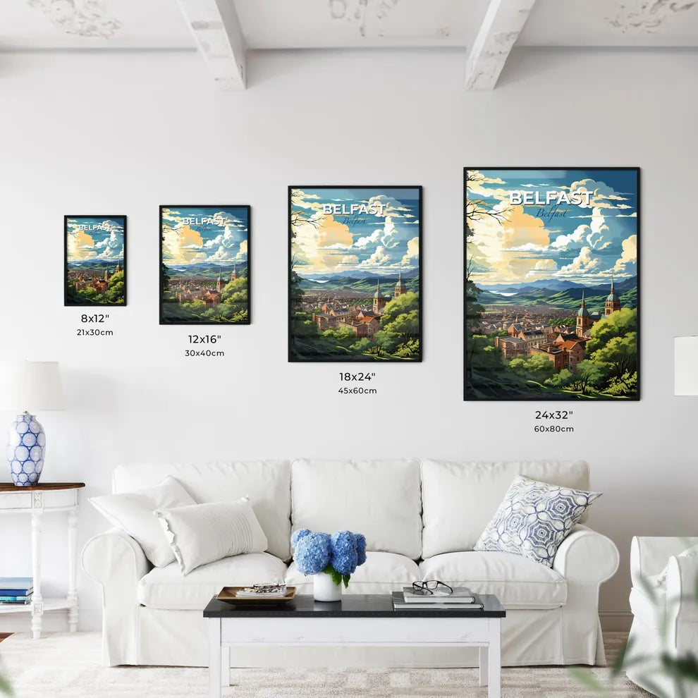 Belfast, Belfast, A Poster of a landscape of a city with trees and mountains Default Title