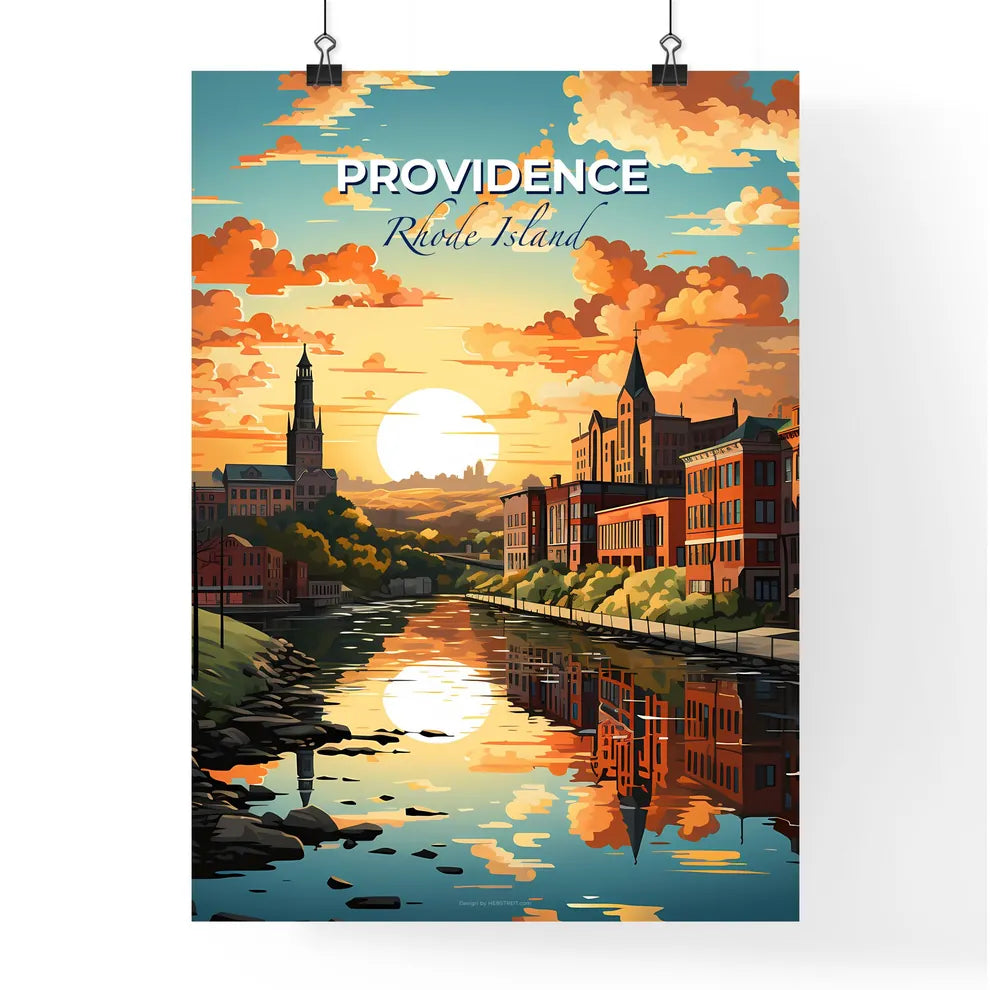 Providence, Rhode Island, A Poster of a river with a city and a sunset Default Title