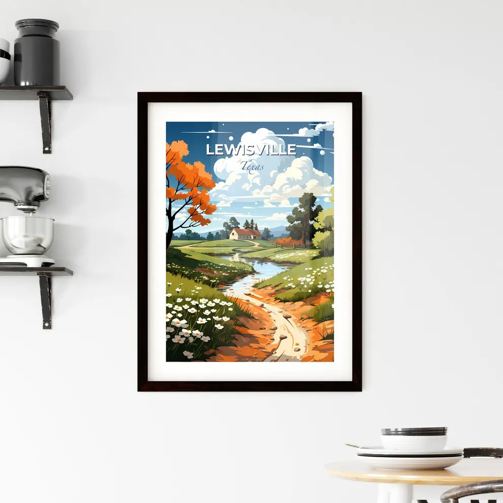 Lewisville, Texas, A Poster of a stream running through a grassy field with trees and a house Default Title
