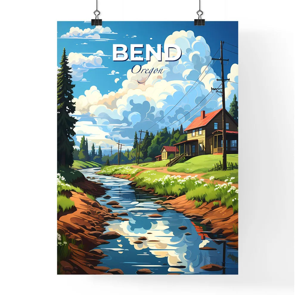 Bend, Oregon, A Poster of a river running through a village Default Title