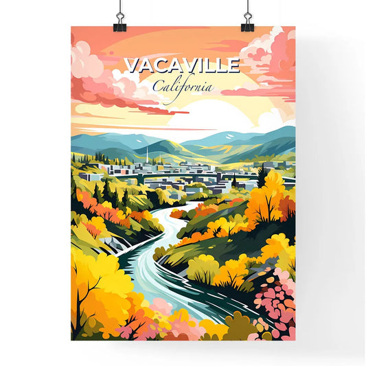 Vacaville, California, A Poster of a river running through a valley with trees and buildings Default Title
