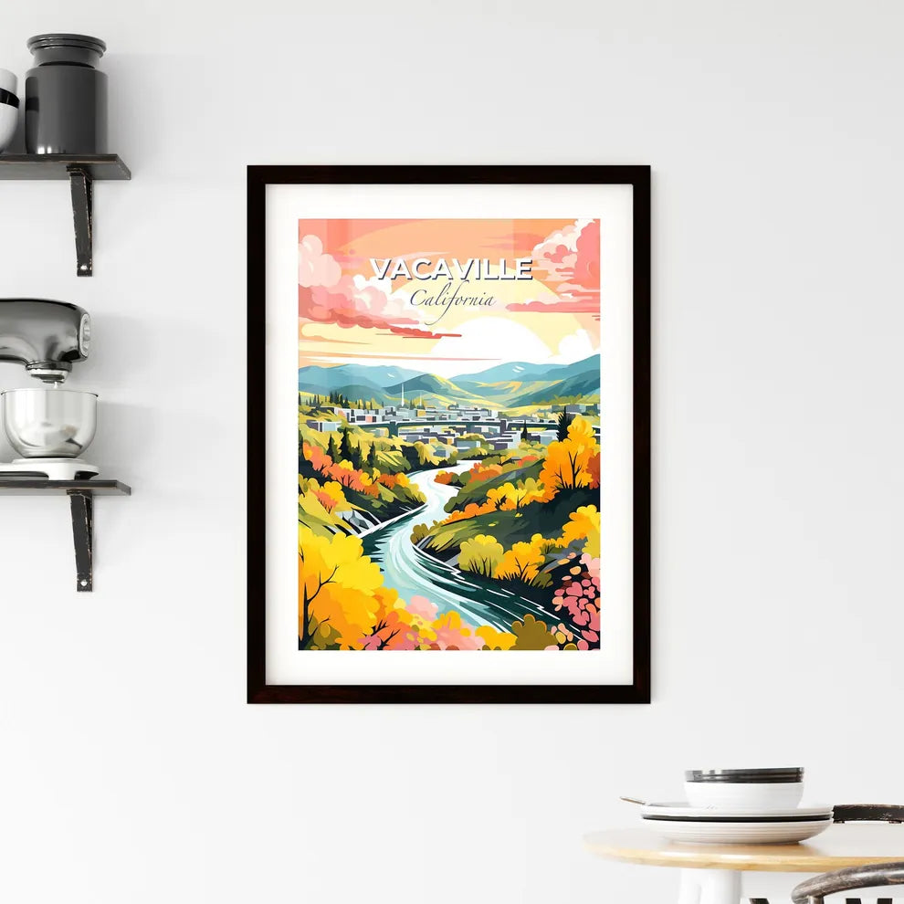 Vacaville, California, A Poster of a river running through a valley with trees and buildings Default Title