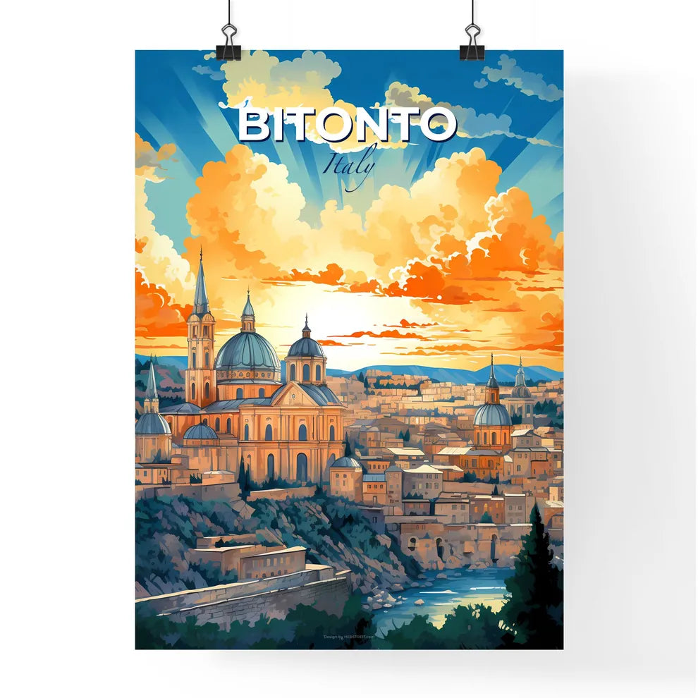 Bitonto, Italy, A Poster of a city with a large building and a river Default Title