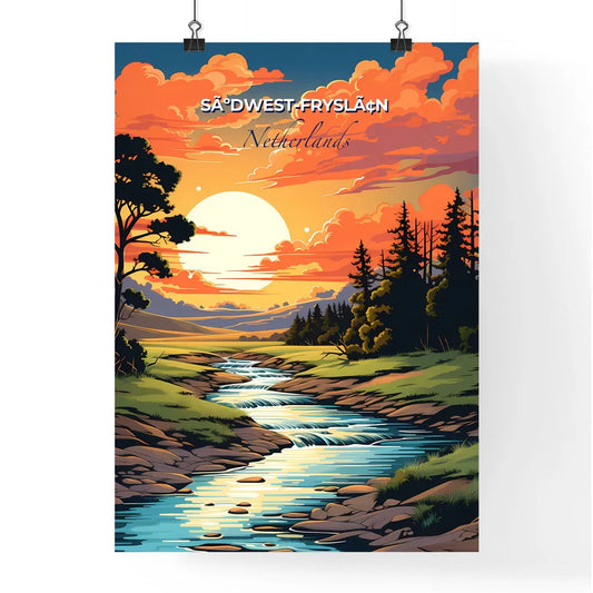 SãºDwest-Fryslã¢N, Netherlands, A Poster of a river running through a forest Default Title