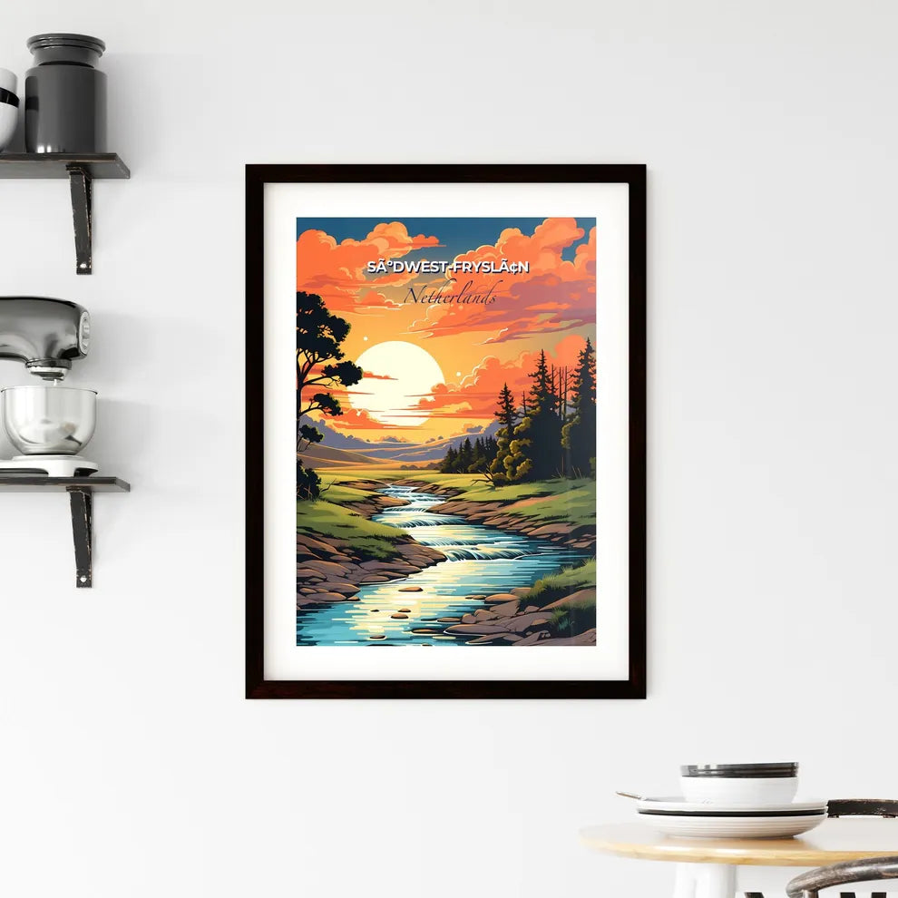 SãºDwest-Fryslã¢N, Netherlands, A Poster of a river running through a forest Default Title