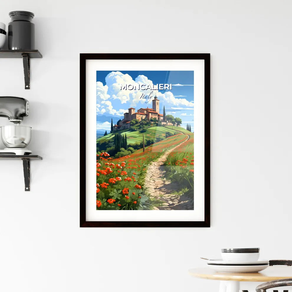 Moncalieri, Italy, A Poster of a road leading to a building on a hill with flowers Default Title