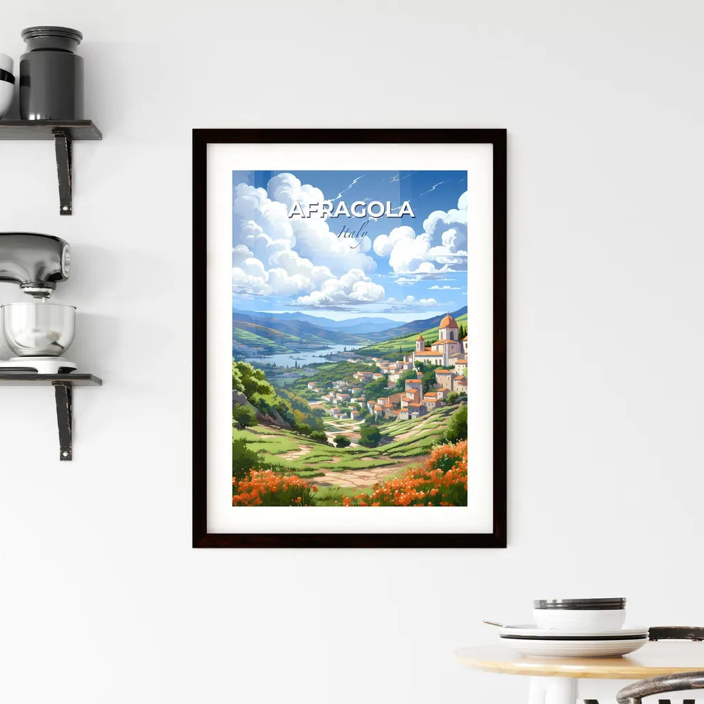Afragola, Italy, A Poster of a landscape of a town with a river and mountains Default Title