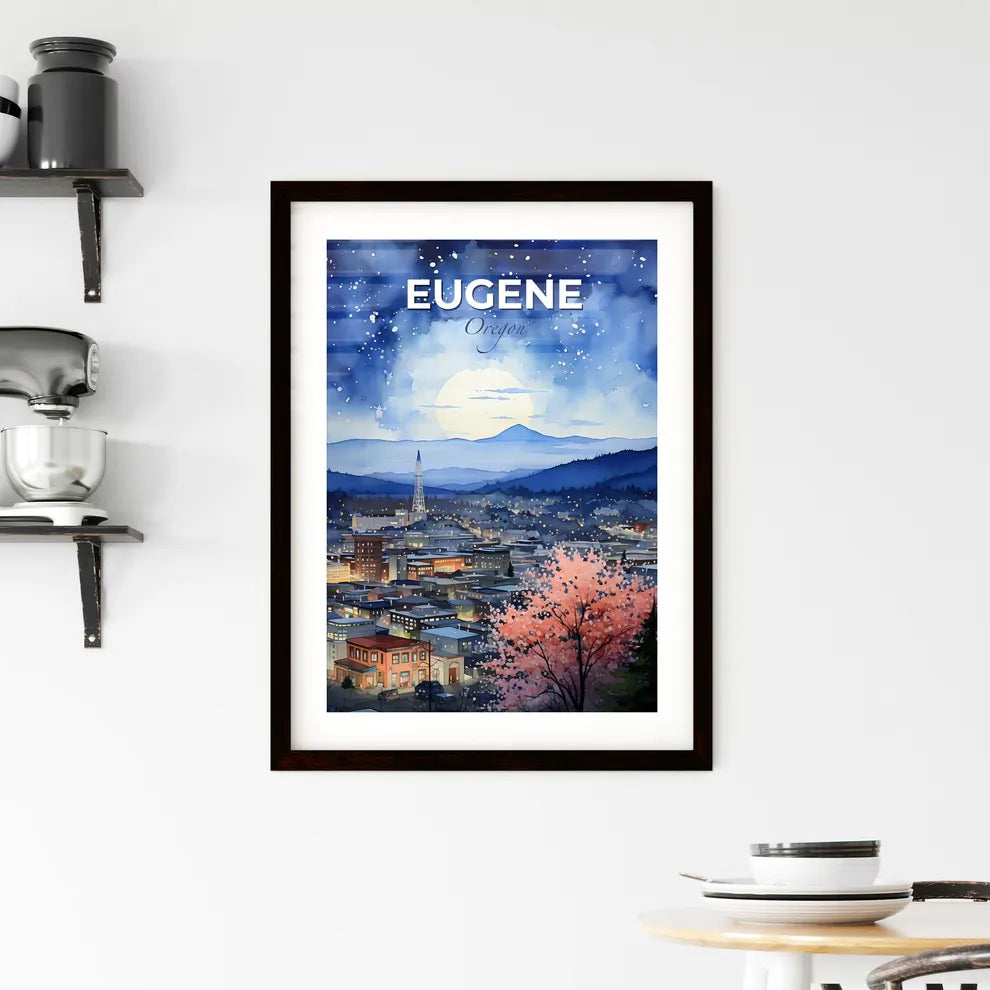 Eugene, Oregon, A Poster of a cityscape with a mountain in the background Default Title