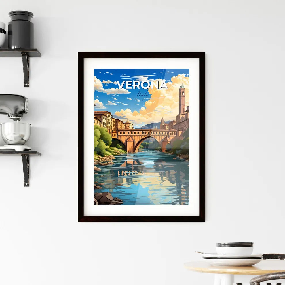 Verona, Italy, A Poster of a bridge over a river with trees and buildings Default Title