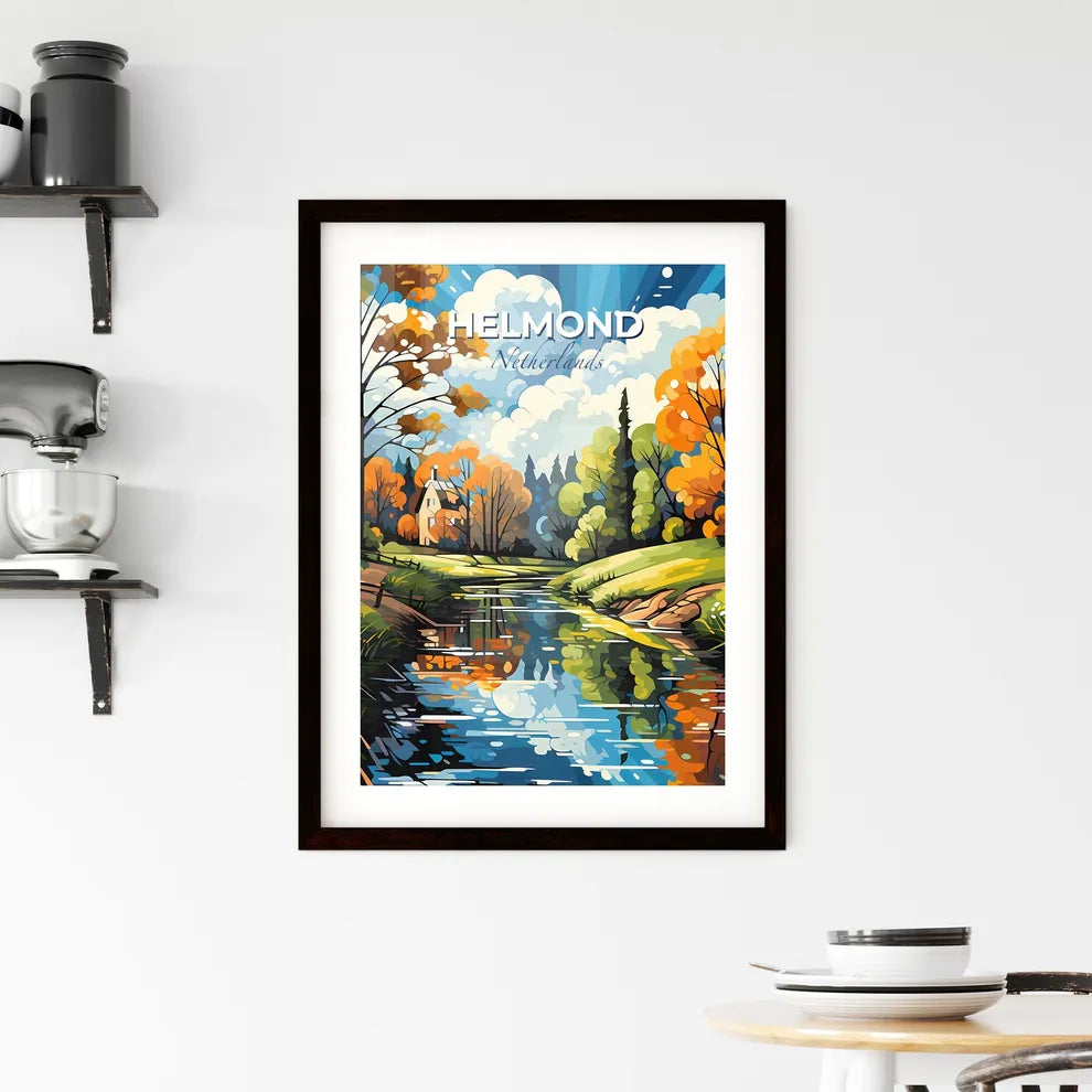 Helmond, Netherlands, A Poster of a painting of a river with trees and a house Default Title