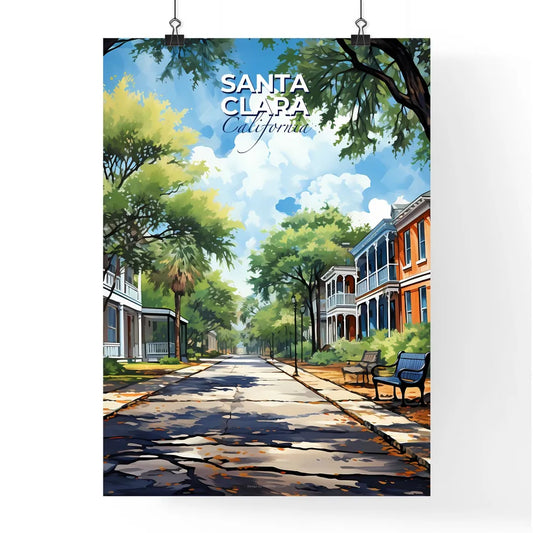 Santa Clara, California, A Poster of a street with benches and trees Default Title