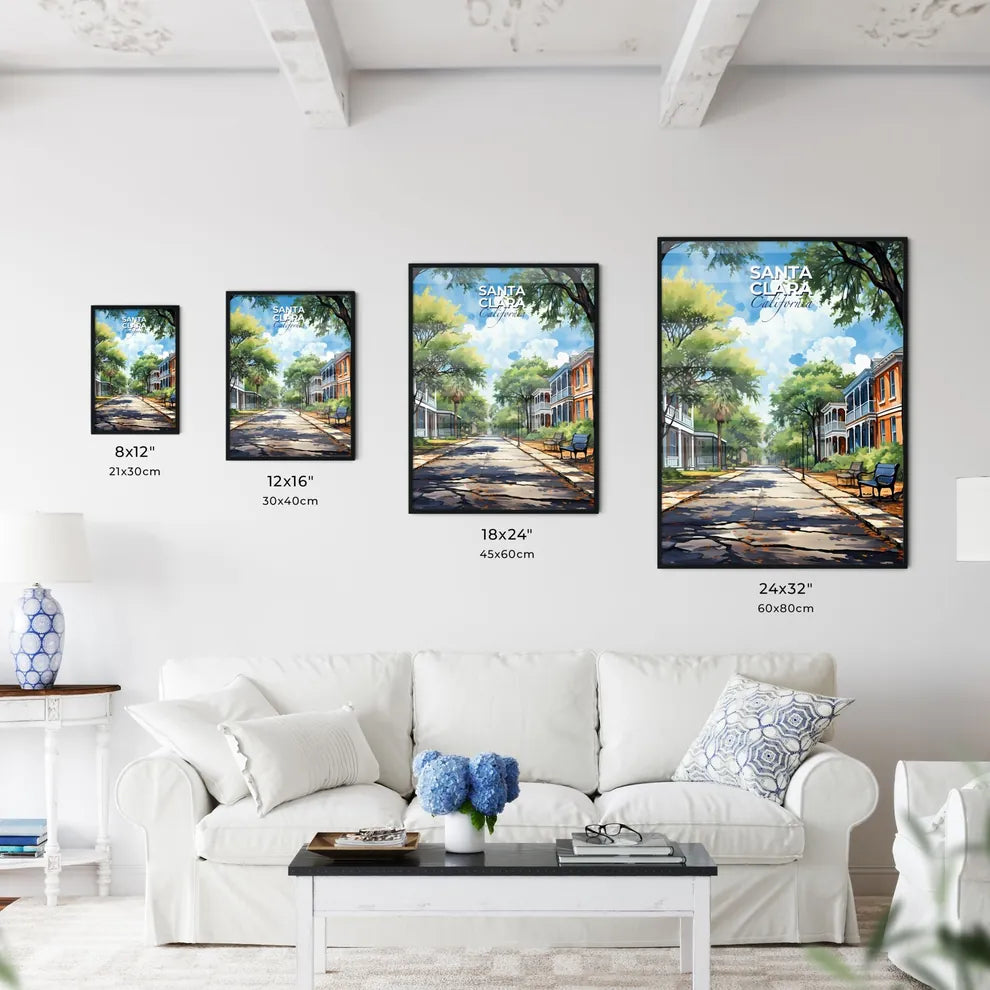 Santa Clara, California, A Poster of a street with benches and trees Default Title