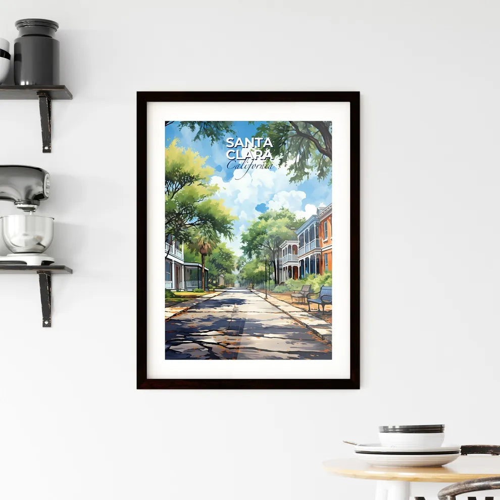 Santa Clara, California, A Poster of a street with benches and trees Default Title