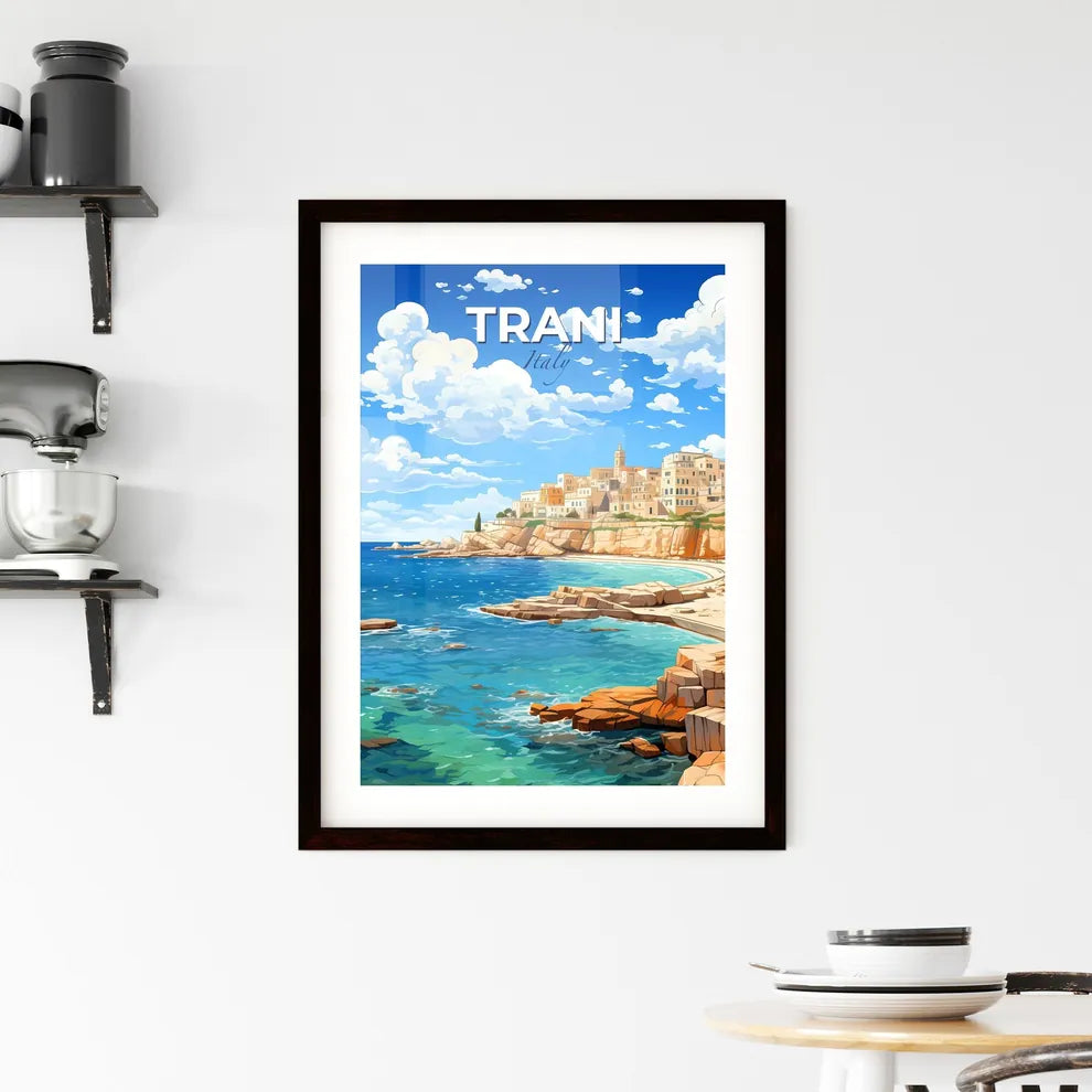 Trani, Italy, A Poster of a beach with buildings and rocks Default Title