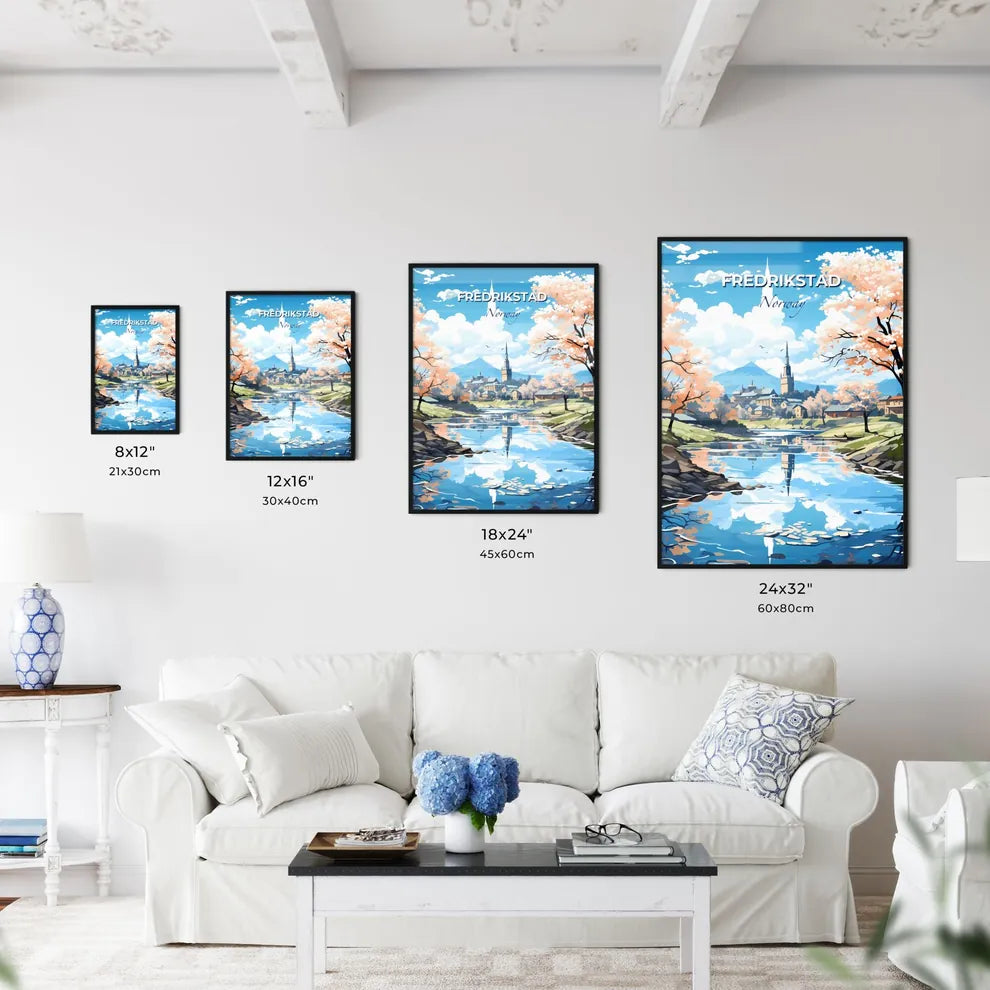 Fredrikstad, Norway, A Poster of a river with trees and a church in the background Default Title