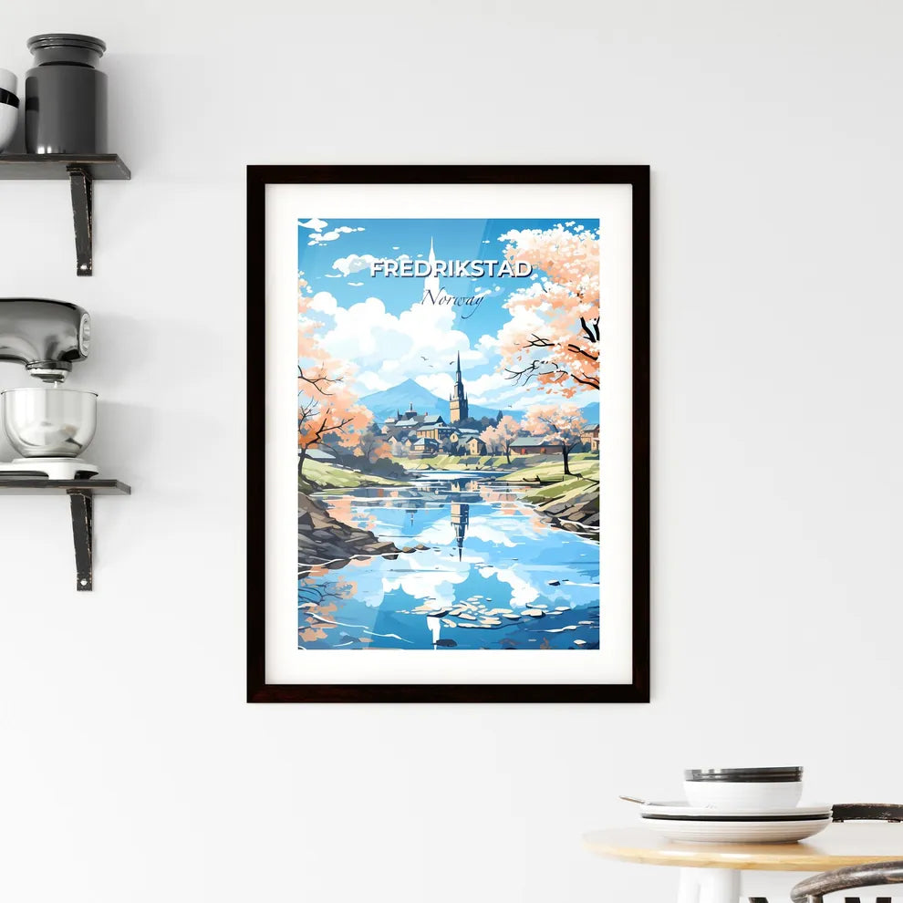 Fredrikstad, Norway, A Poster of a river with trees and a church in the background Default Title