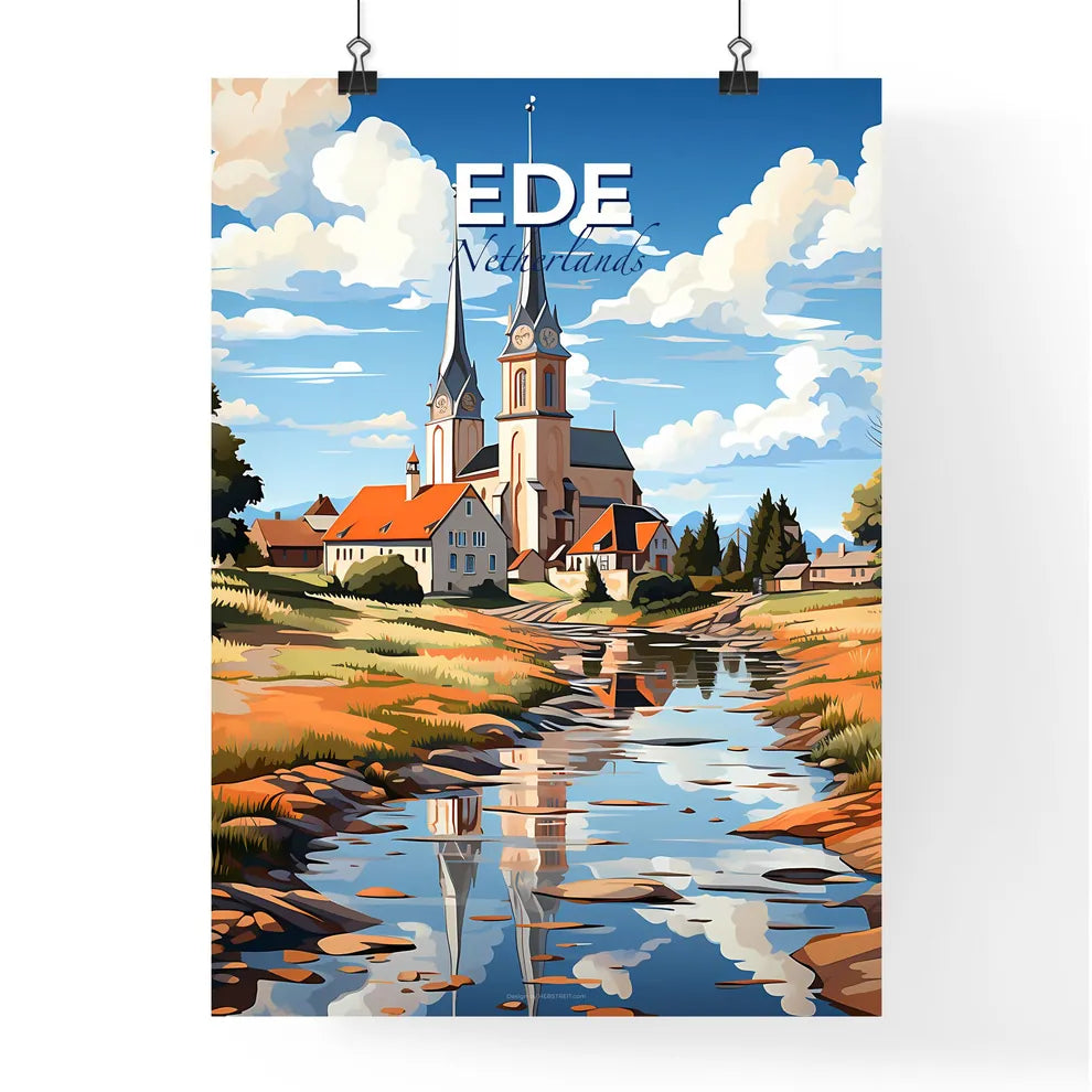 Ede, Netherlands, A Poster of a church with a river in the background Default Title