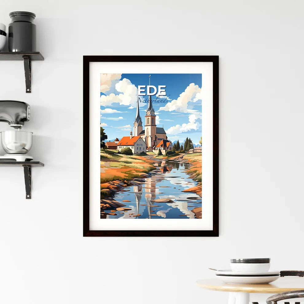 Ede, Netherlands, A Poster of a church with a river in the background Default Title