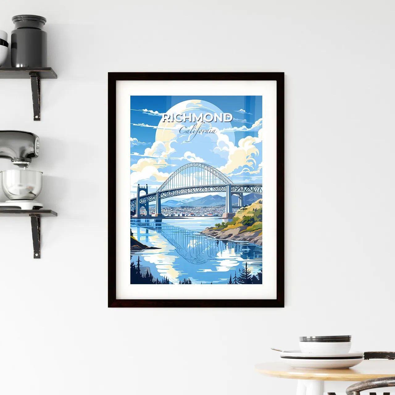 Richmond, California, A Poster of a bridge over water with a city and clouds in the sky Default Title