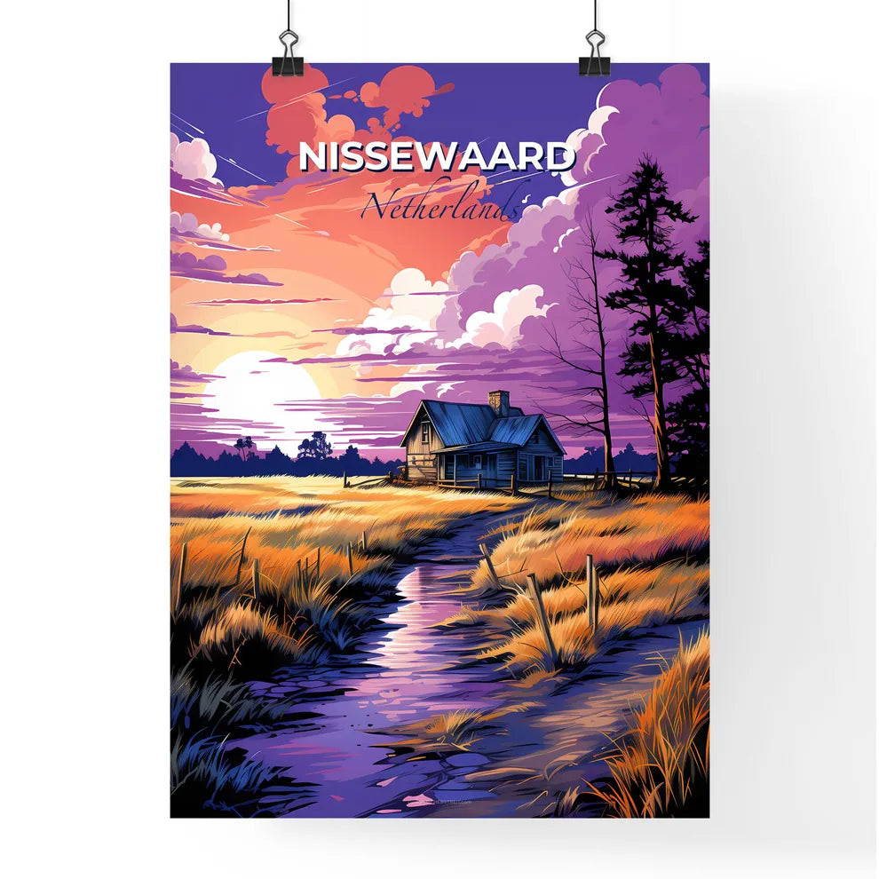 Nissewaard, Netherlands, A Poster of a house in a field with a stream and trees Default Title