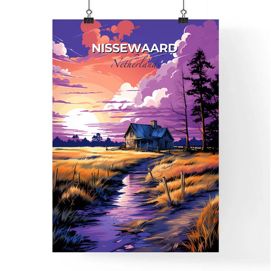 Nissewaard, Netherlands, A Poster of a house in a field with a stream and trees Default Title