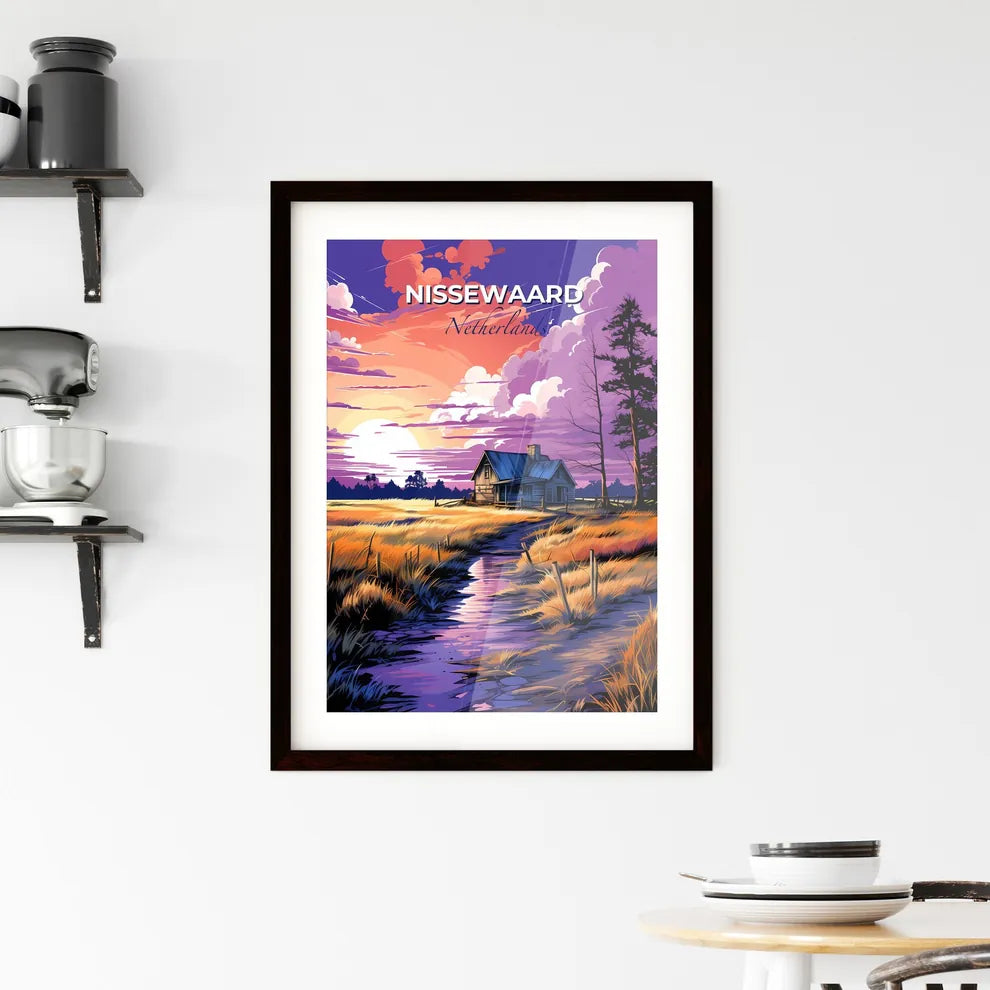 Nissewaard, Netherlands, A Poster of a house in a field with a stream and trees Default Title