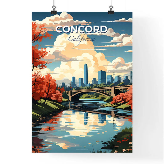 Concord, California, A Poster of a bridge over a river with red trees and a city in the background Default Title