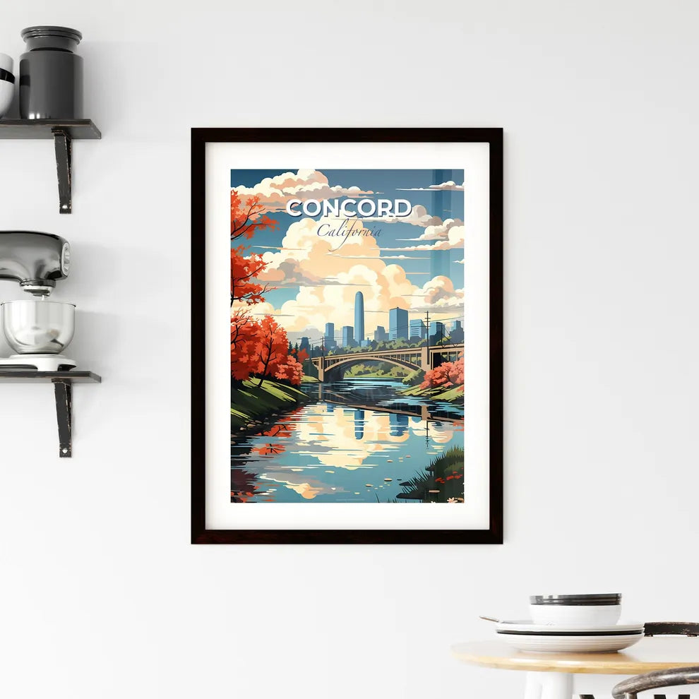 Concord, California, A Poster of a bridge over a river with red trees and a city in the background Default Title