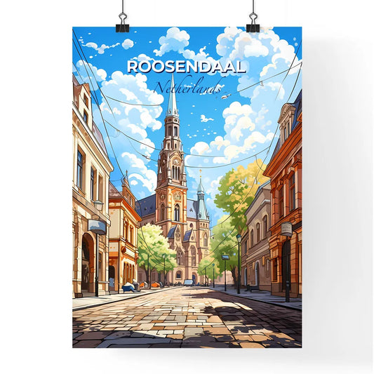 Roosendaal, Netherlands, A Poster of a street with a church and buildings Default Title