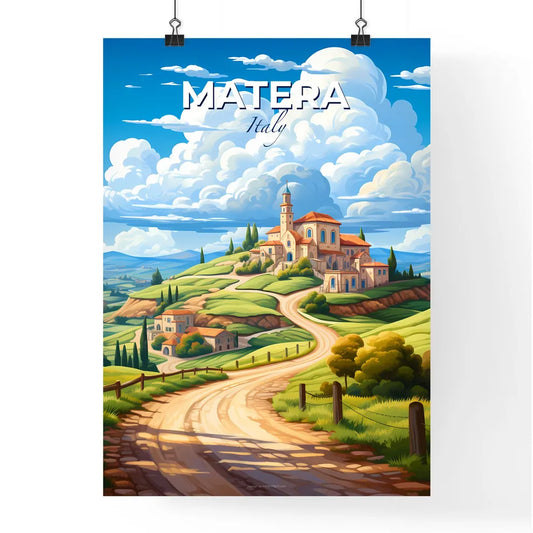 Matera, Italy, A Poster of a landscape with a road and a building on a hill Default Title