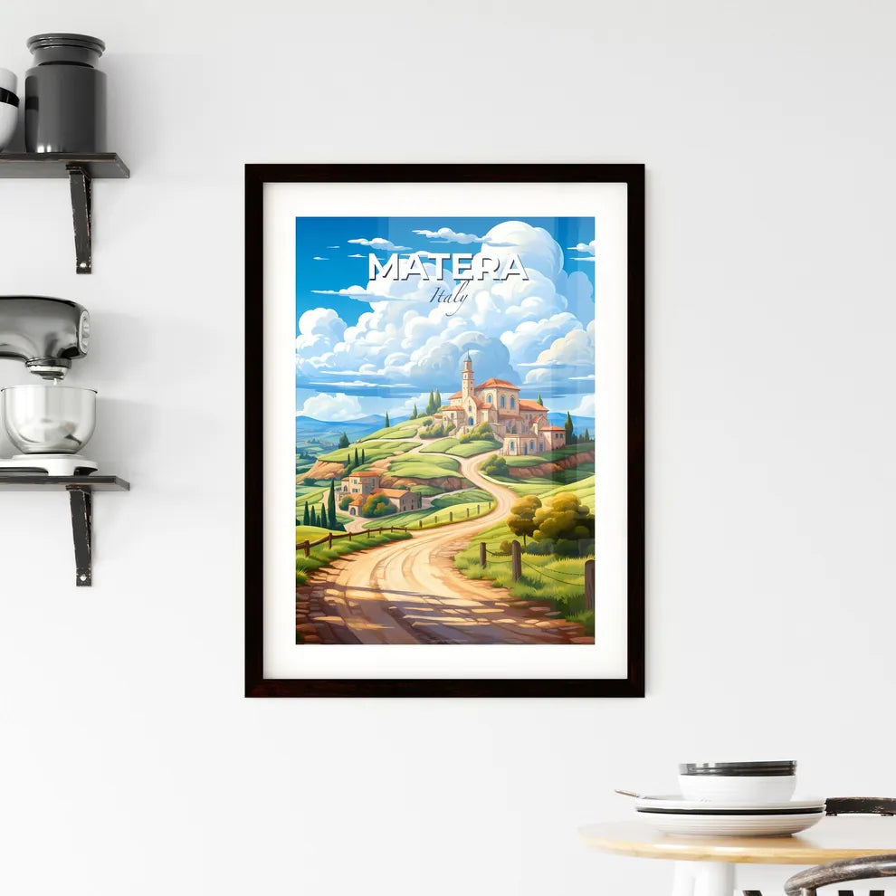 Matera, Italy, A Poster of a landscape with a road and a building on a hill Default Title