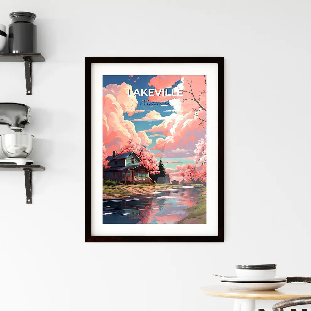 Lakeville, Minnesota, A Poster of a house by a river with pink flowers Default Title
