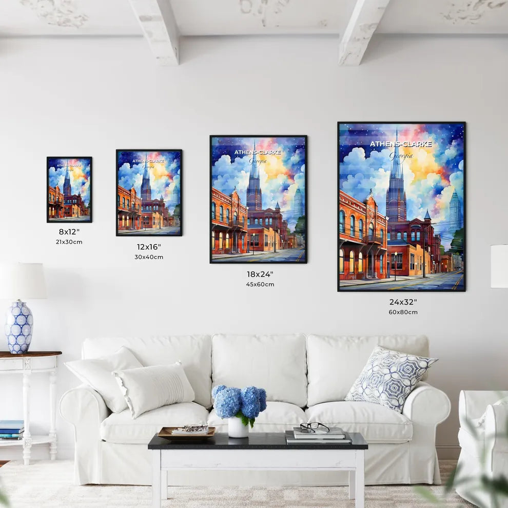 Athens-Clarke, Georgia, A Poster of a street with buildings and a tall tower Default Title