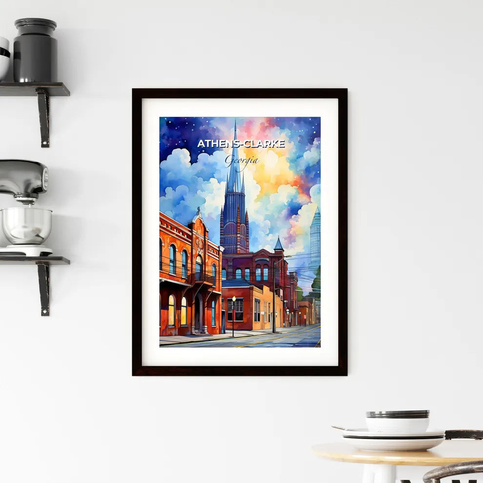 Athens-Clarke, Georgia, A Poster of a street with buildings and a tall tower Default Title