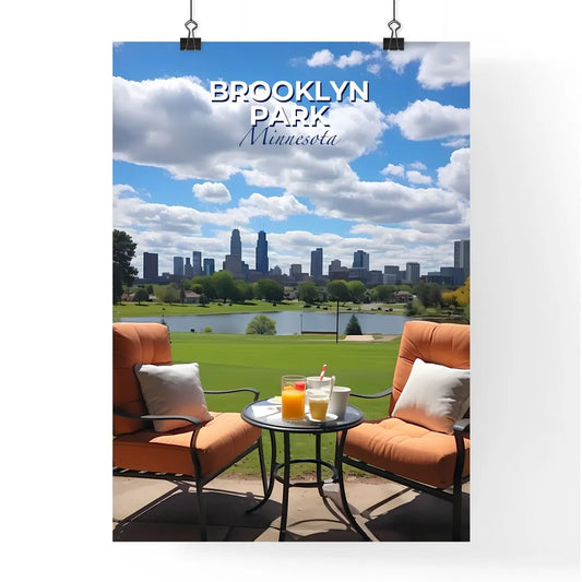 Brooklyn Park, Minnesota, A Poster of chairs and a table with drinks on it in front of a city Default Title