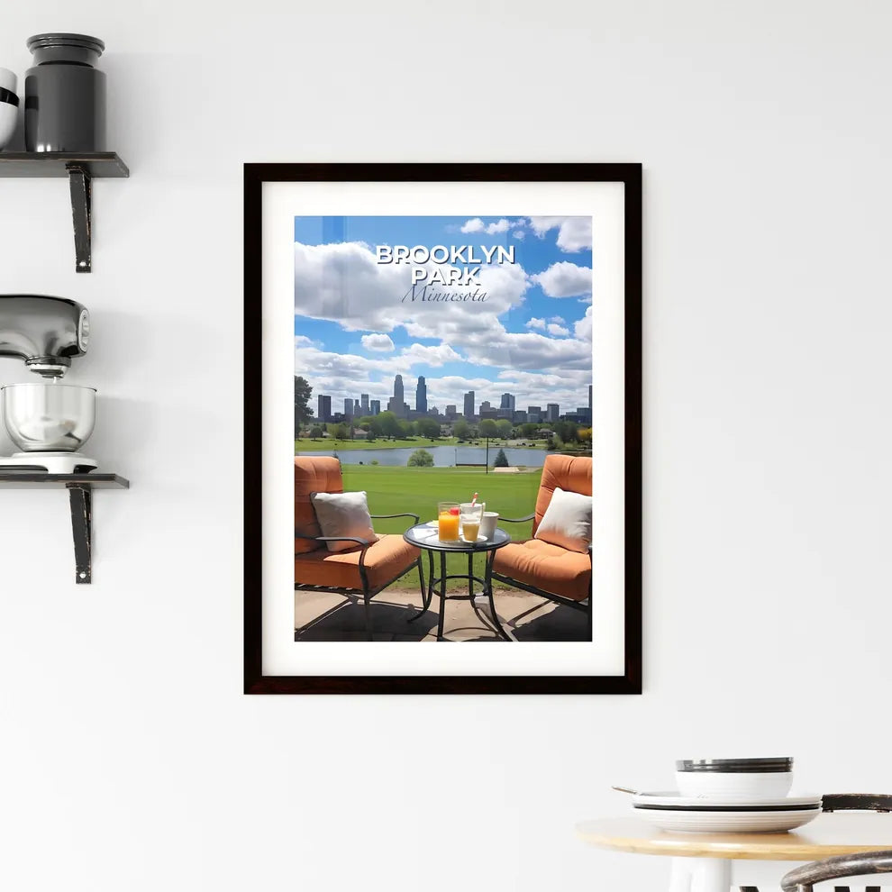 Brooklyn Park, Minnesota, A Poster of chairs and a table with drinks on it in front of a city Default Title