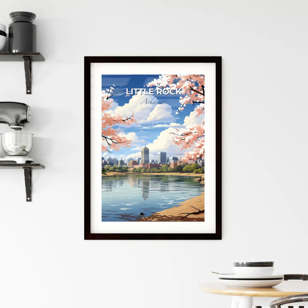 Little Rock, Arkansas, A Poster of a river with pink blossoms and a city in the background Default Title