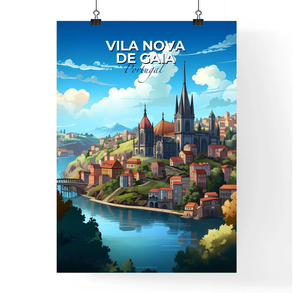 Vila Nova De Gaia, Portugal, A Poster of a castle on a hill with a river and trees Default Title